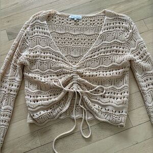 Emory Park Cream Crochet Knit Top